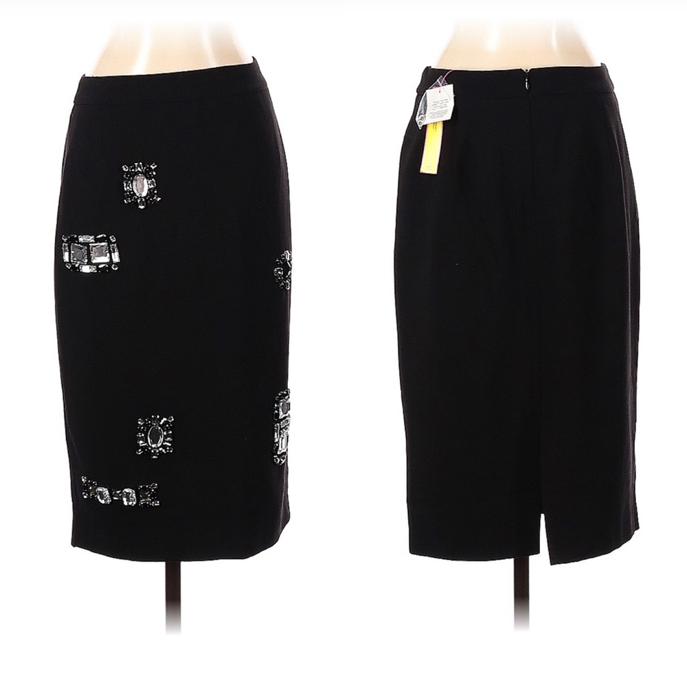 NWT Catherine Malandrino Black Embellished Sequins Rhinestones Pencil Skirt 4